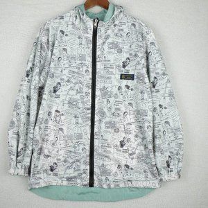 Vintage Ran Jacket Womens Large White Green Cartoon Drawing Reversible Full Zip